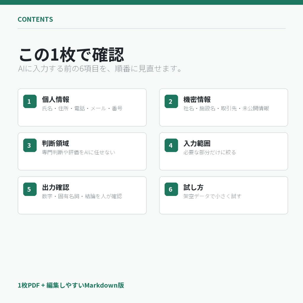 【無料】AIに貼る前の情報チェックリスト|ChatGPT・Claude・NotebookLM対応