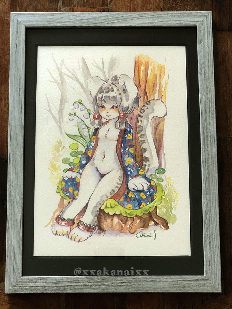 花柄の着物【水彩原画】