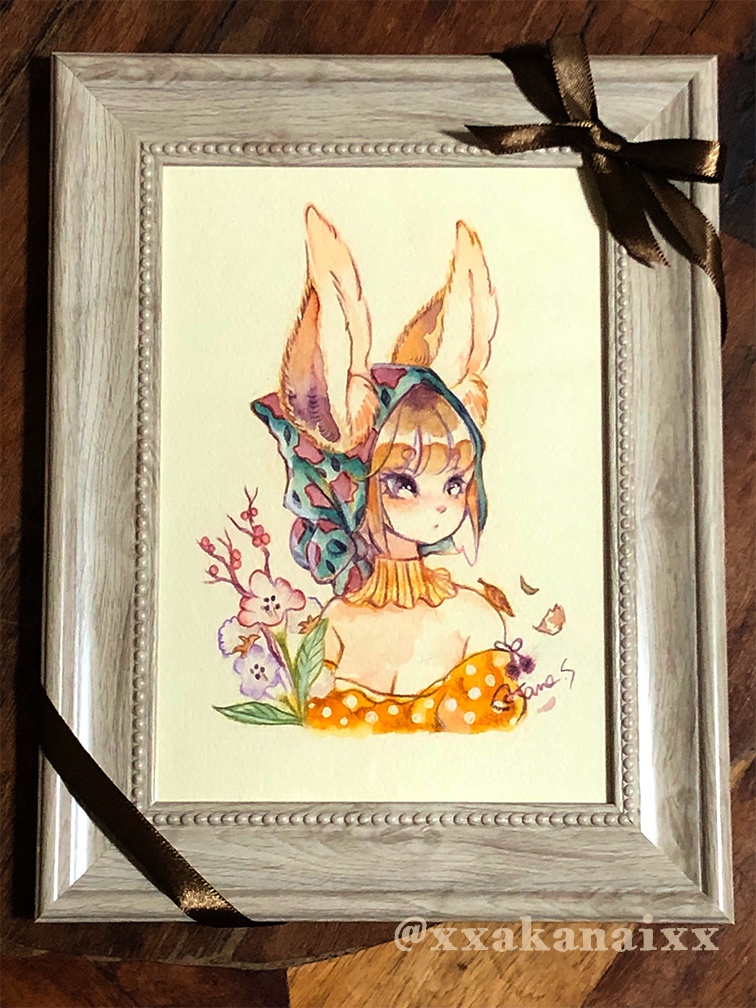 秋色ほっかむりうさピー【水彩原画】