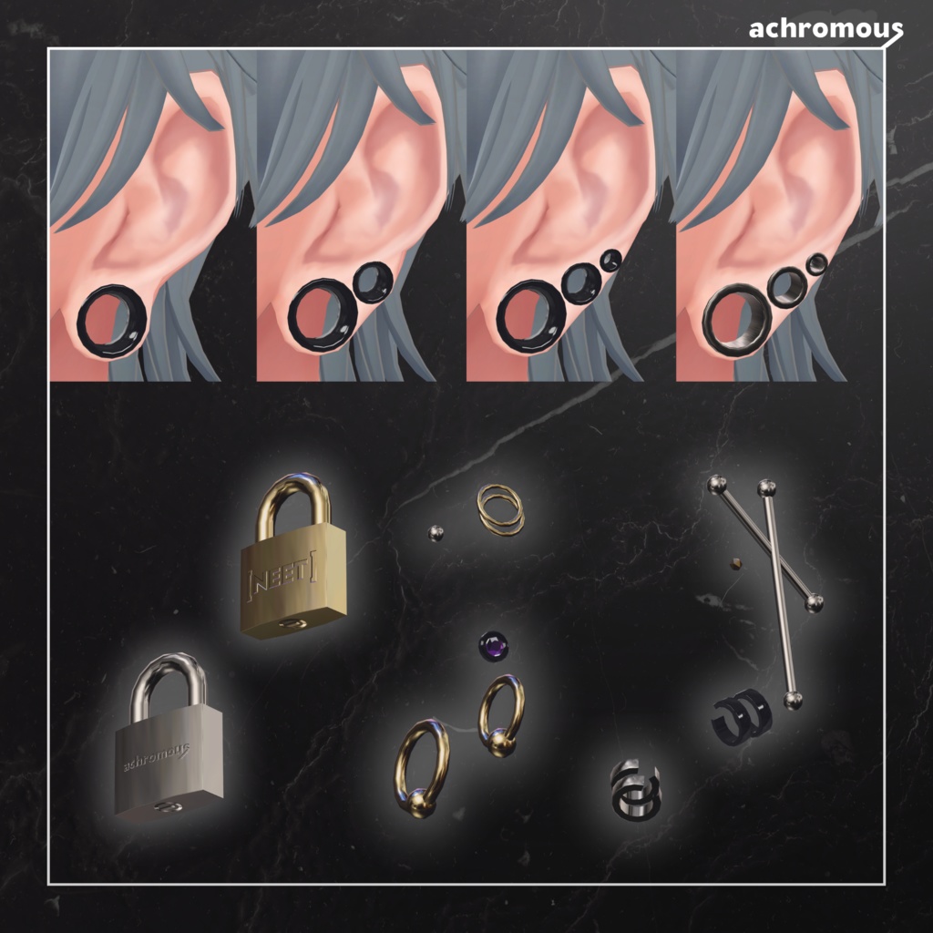 拡張ホールピアス(耳たぶ付属)【8アバター対応】