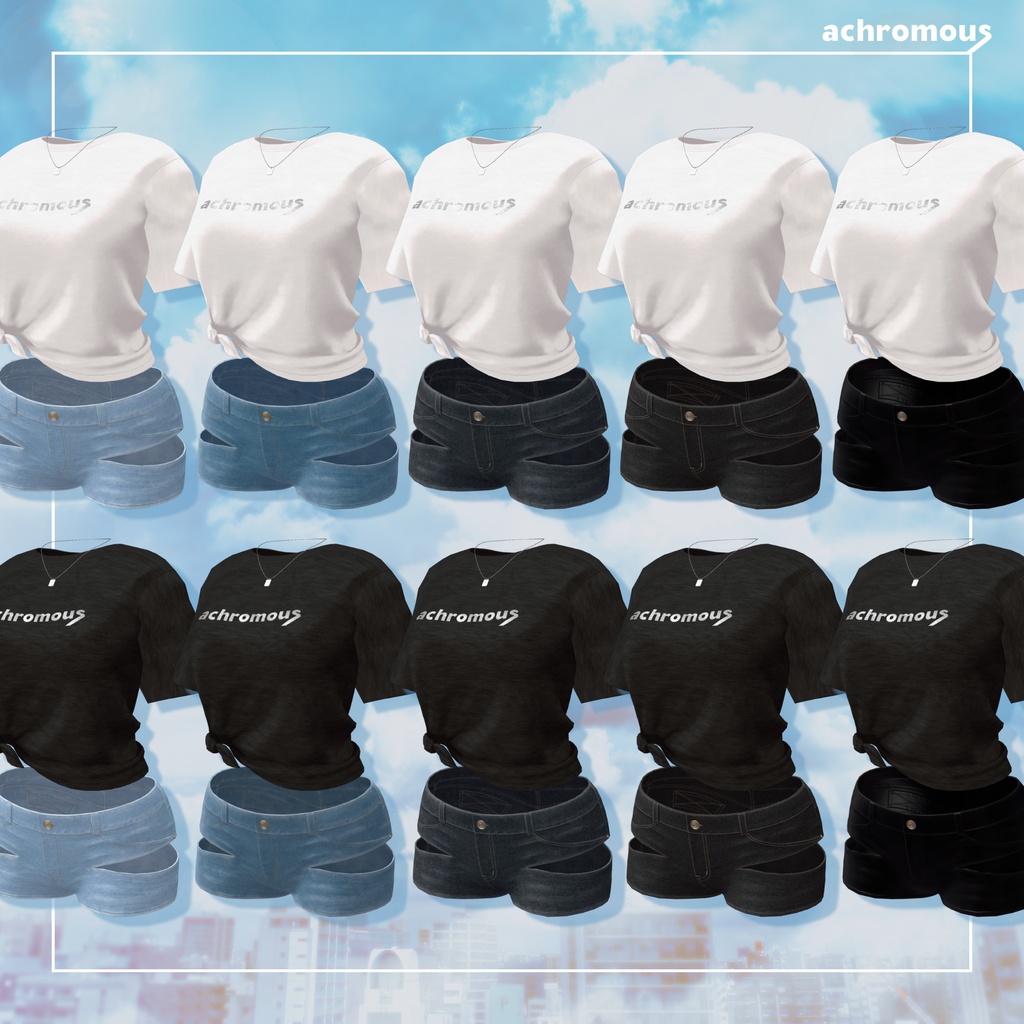 【しなの対応追加】カットアウトホットパンツ+へそ出し結びTシャツ【8アバター対応】