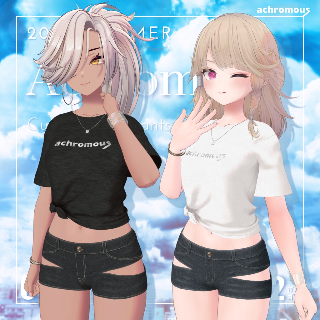 【しなの対応追加】カットアウトホットパンツ+へそ出し結びTシャツ【8アバター対応】