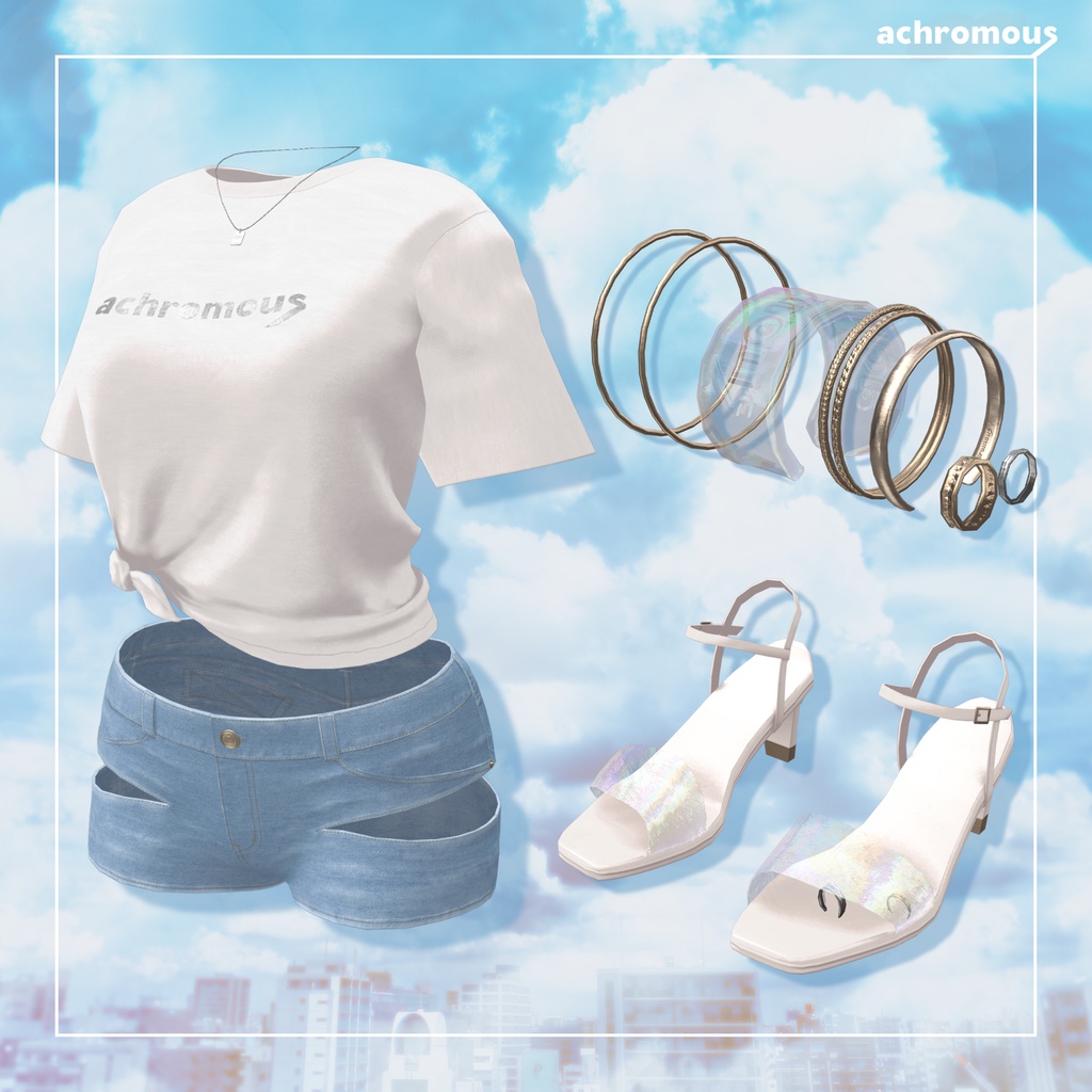 【しなの対応追加】カットアウトホットパンツ+へそ出し結びTシャツ【8アバター対応】