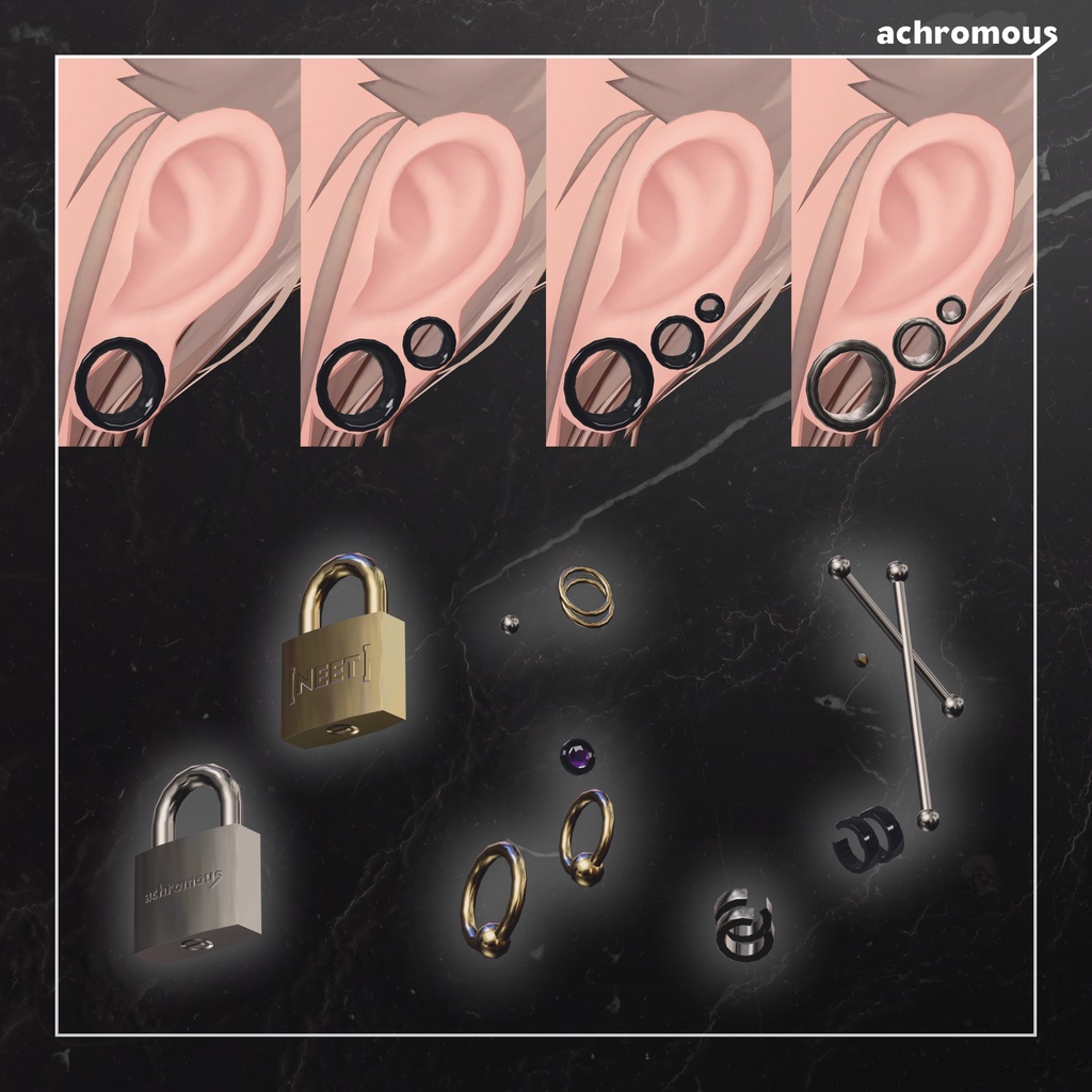 【セレスティア、マヌカ対応】拡張ホールピアス(耳たぶ付属)