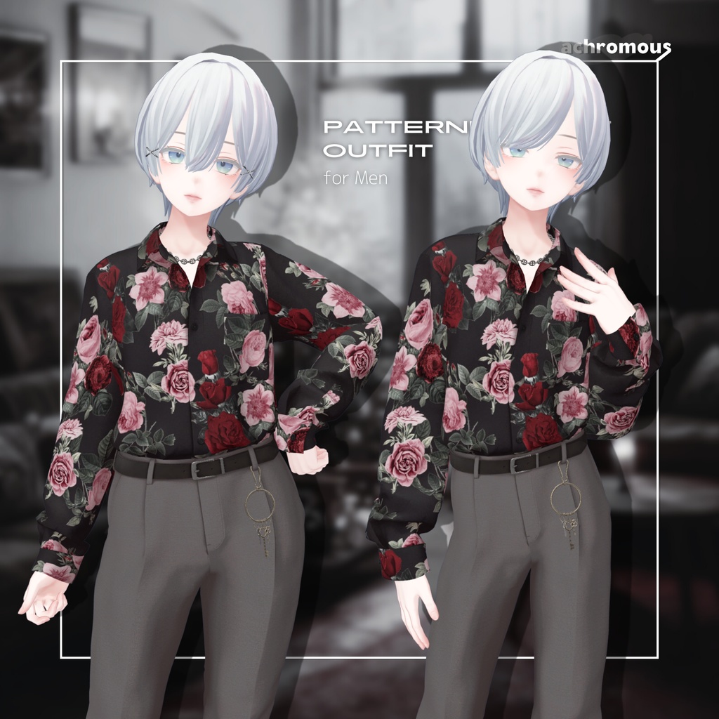 【6アバター対応】 オーバーサイズ柄シャツタックインコーデ