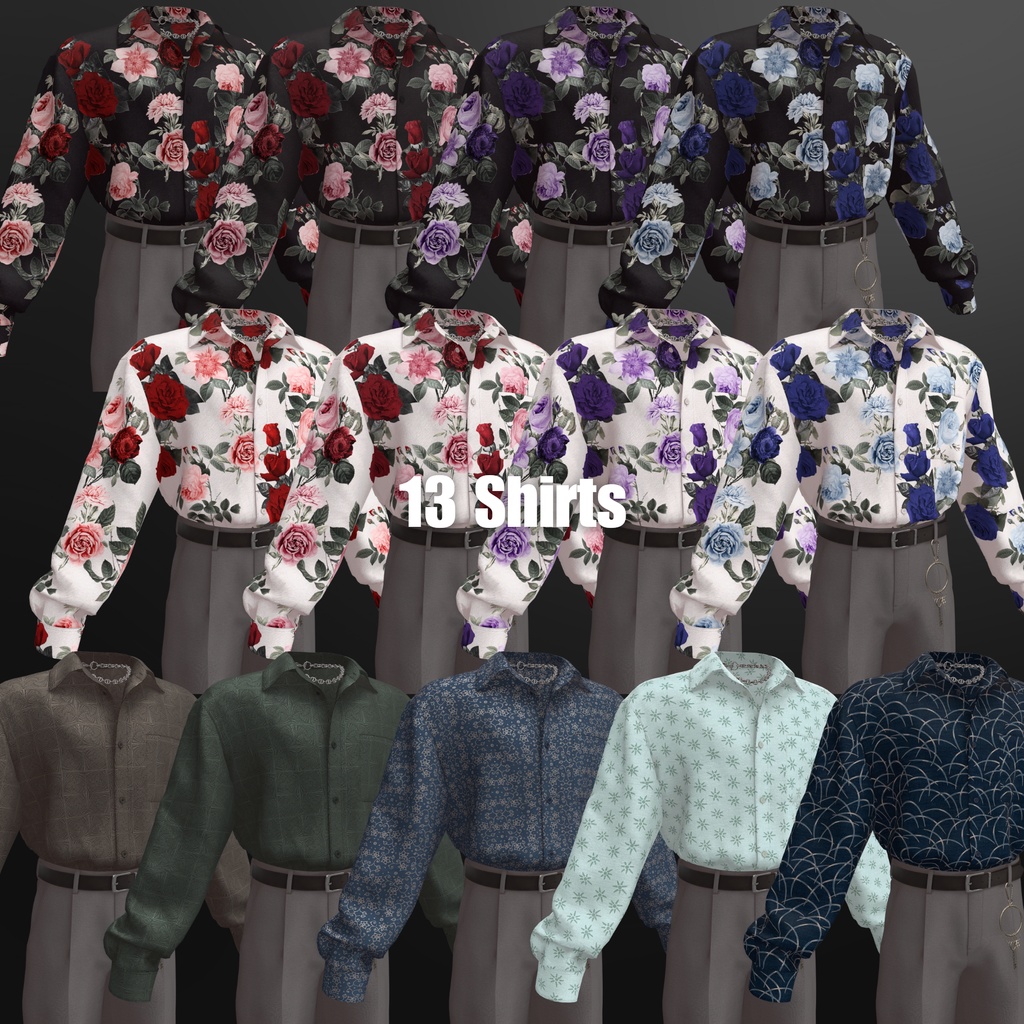 【6アバター対応】 オーバーサイズ柄シャツタックインコーデ