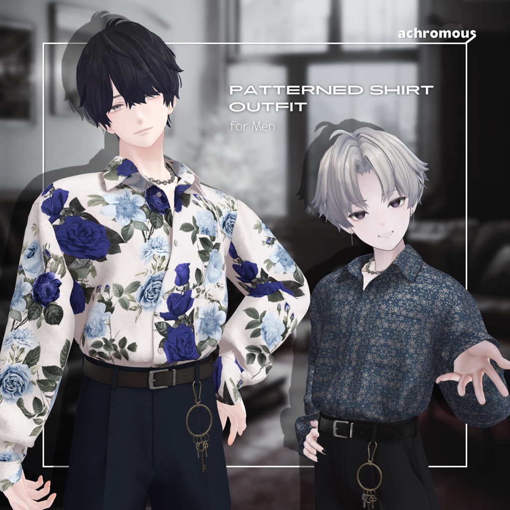 【6アバター対応】 オーバーサイズ柄シャツタックインコーデ