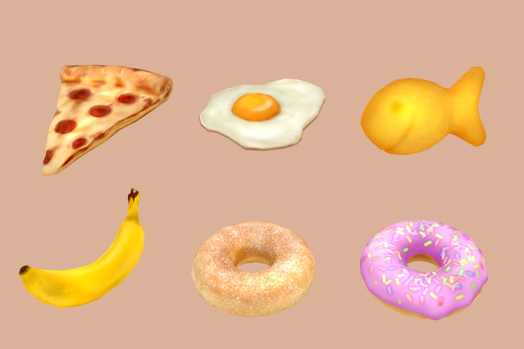 handpainted optimized props 🍕🍳🐟🍌🍩