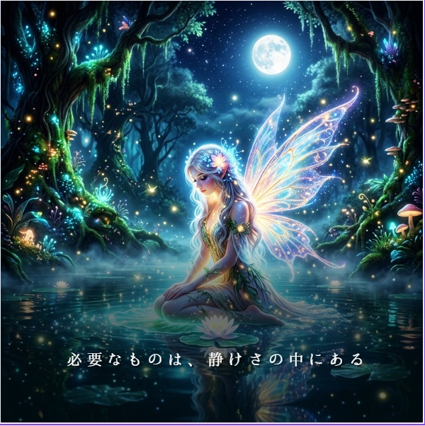 光に包まれる夜｜妖精と静かな森の癒しアート