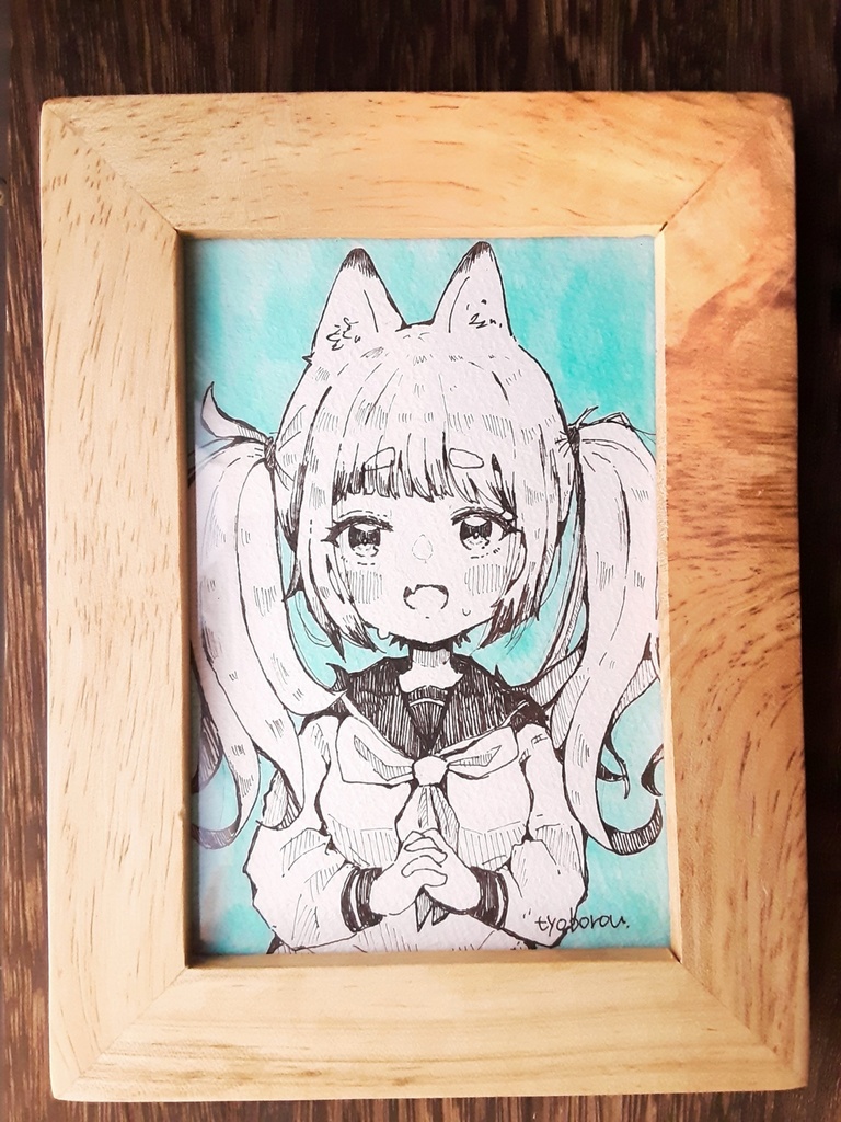 【額付き】アナログ原画 セーラー服ねこちゃん