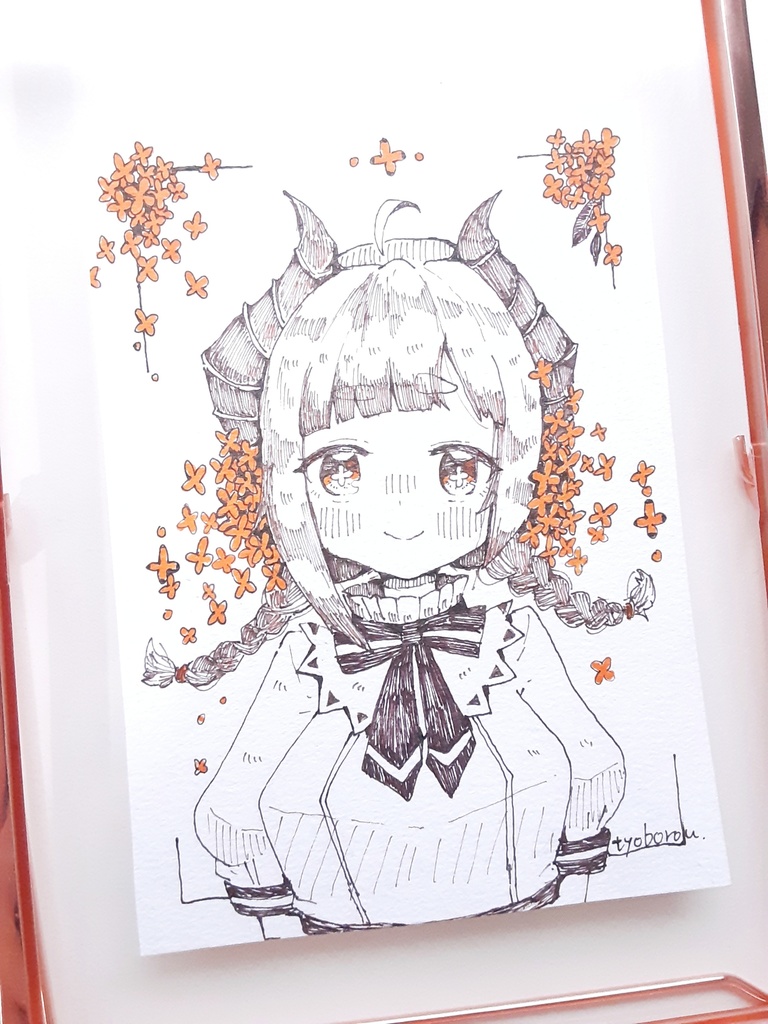 【額付き】イラスト原画 つのちゃんと金木犀