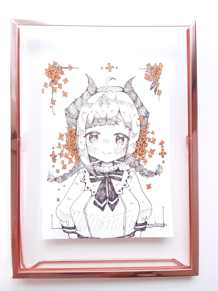 【額付き】イラスト原画 つのちゃんと金木犀