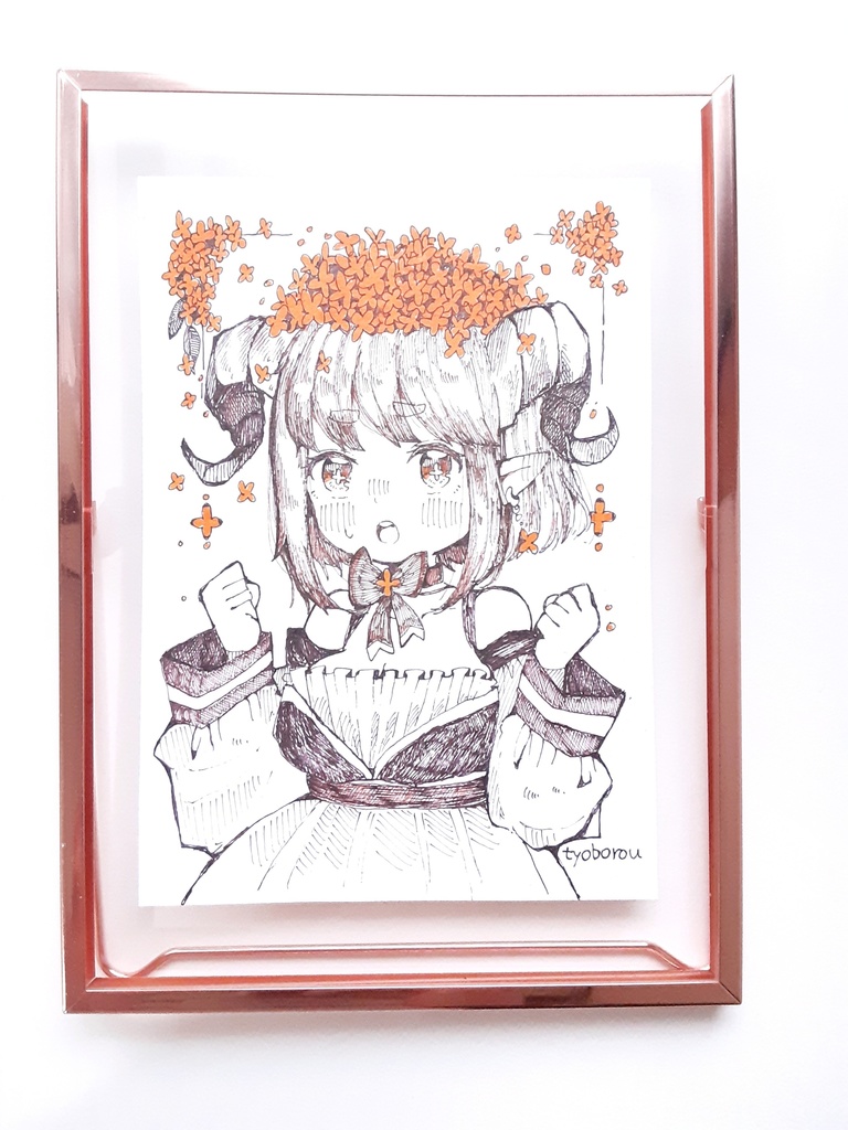 【額付き】イラスト原画　つのちゃんと金木犀