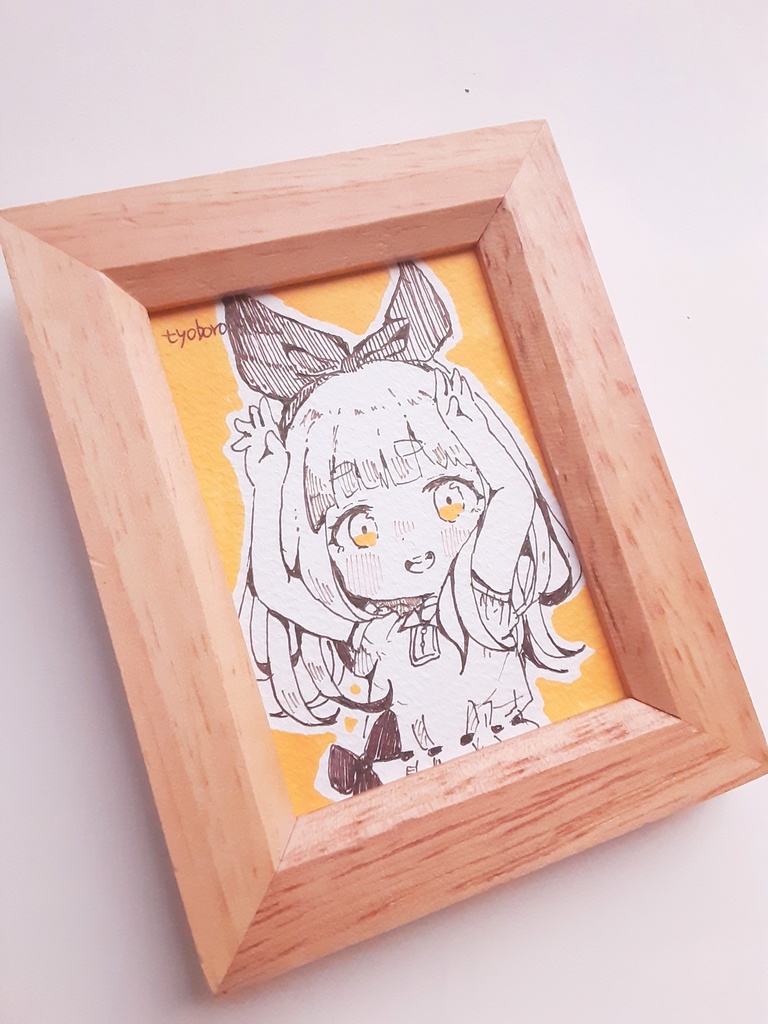 【額付き】アナログミニ原画 うさ耳リボン