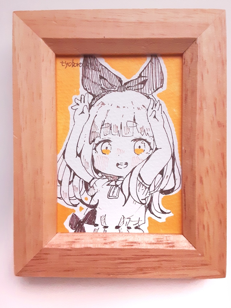 【額付き】アナログミニ原画　うさ耳リボン