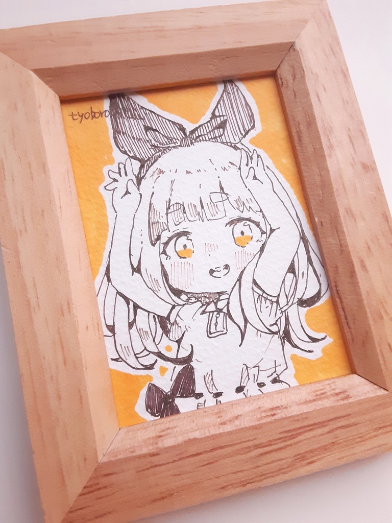 【額付き】アナログミニ原画 うさ耳リボン