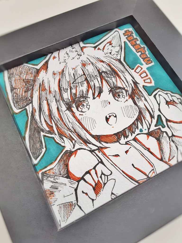 【額付き】イラスト原画 ねこちゃん