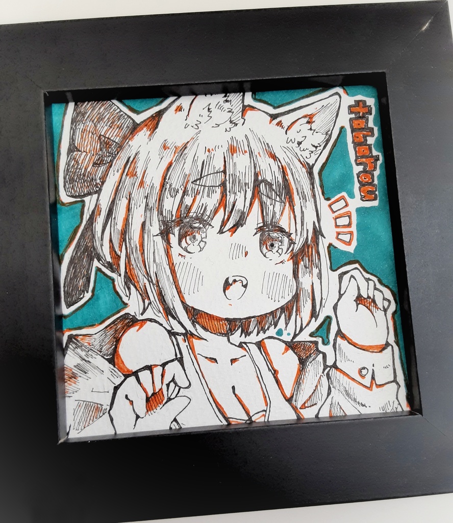 【額付き】イラスト原画 ねこちゃん