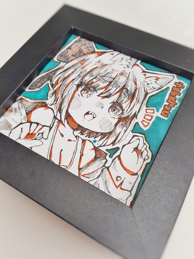 【額付き】イラスト原画 ねこちゃん