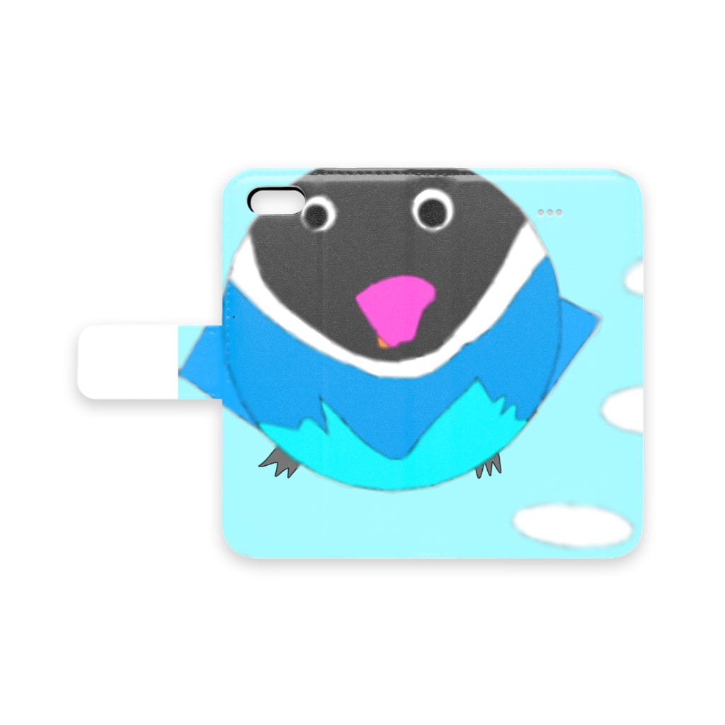 インコ手帳型iPhoneケースAブルーボタンインコ