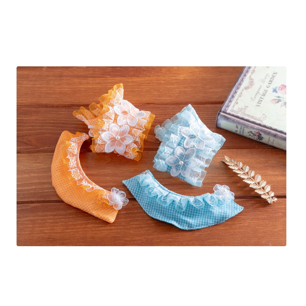 【11cmサイズ】お花とチェックのポンチョ&ヘッドドレス