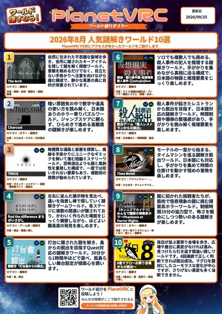 【VRChat自動更新ポスター】PlanetVRC ワールド紹介ポスター