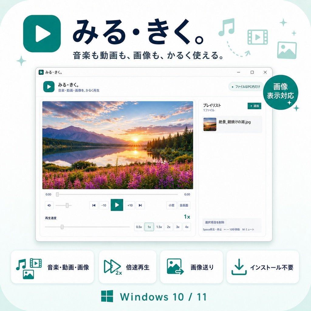 みる・きく。｜音楽・動画の軽量再生プレイヤー【Windows／倍速再生】