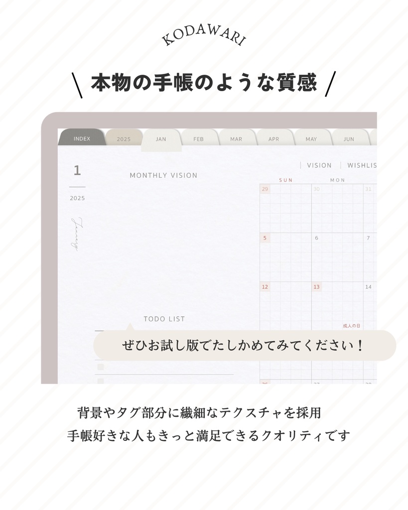 【DAILY・日曜始まり】2025年1月始まりデジタルプランナー/ふせんステッカー&アイコンおまけ付き