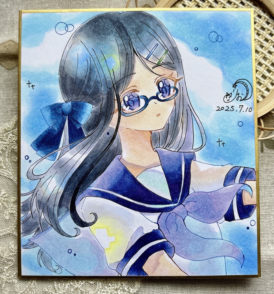 【原画】色紙(小):夏セーラー×メガネちゃん
