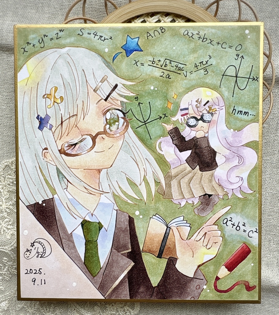 【原画】色紙(小):双子ちゃん(数学)