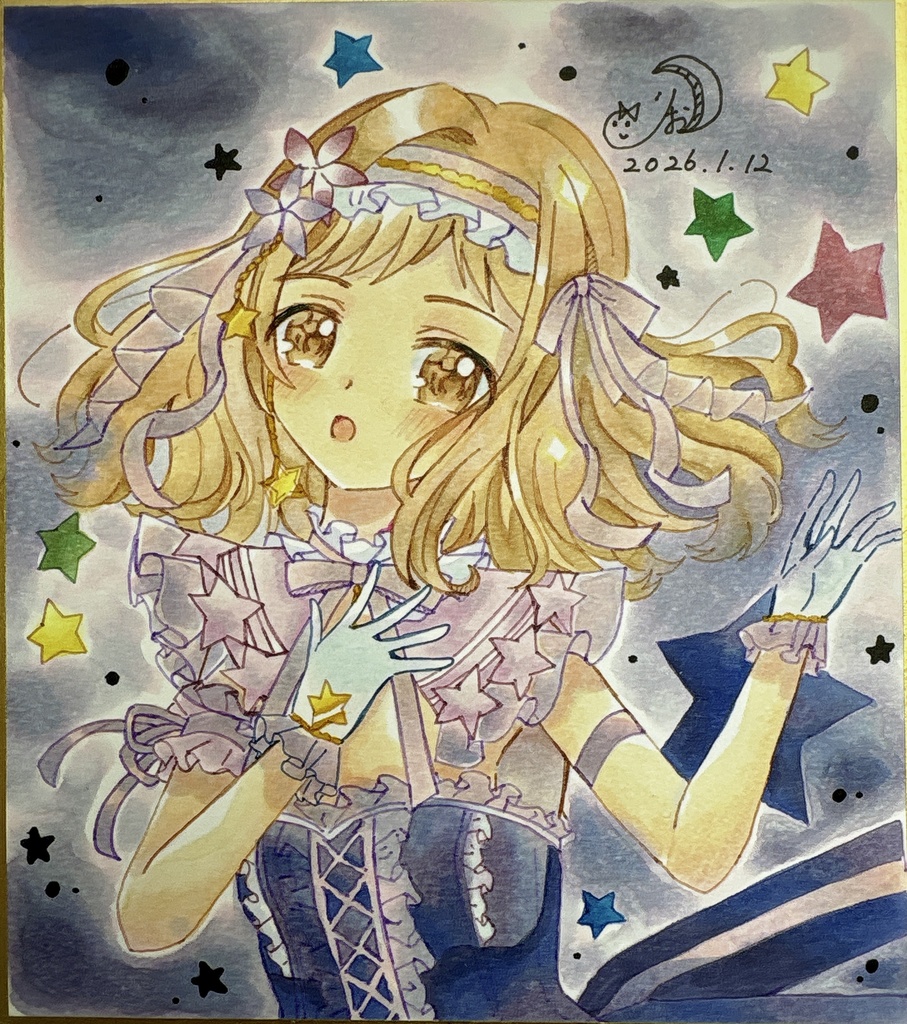 【原画】色紙(小):夜空×まの