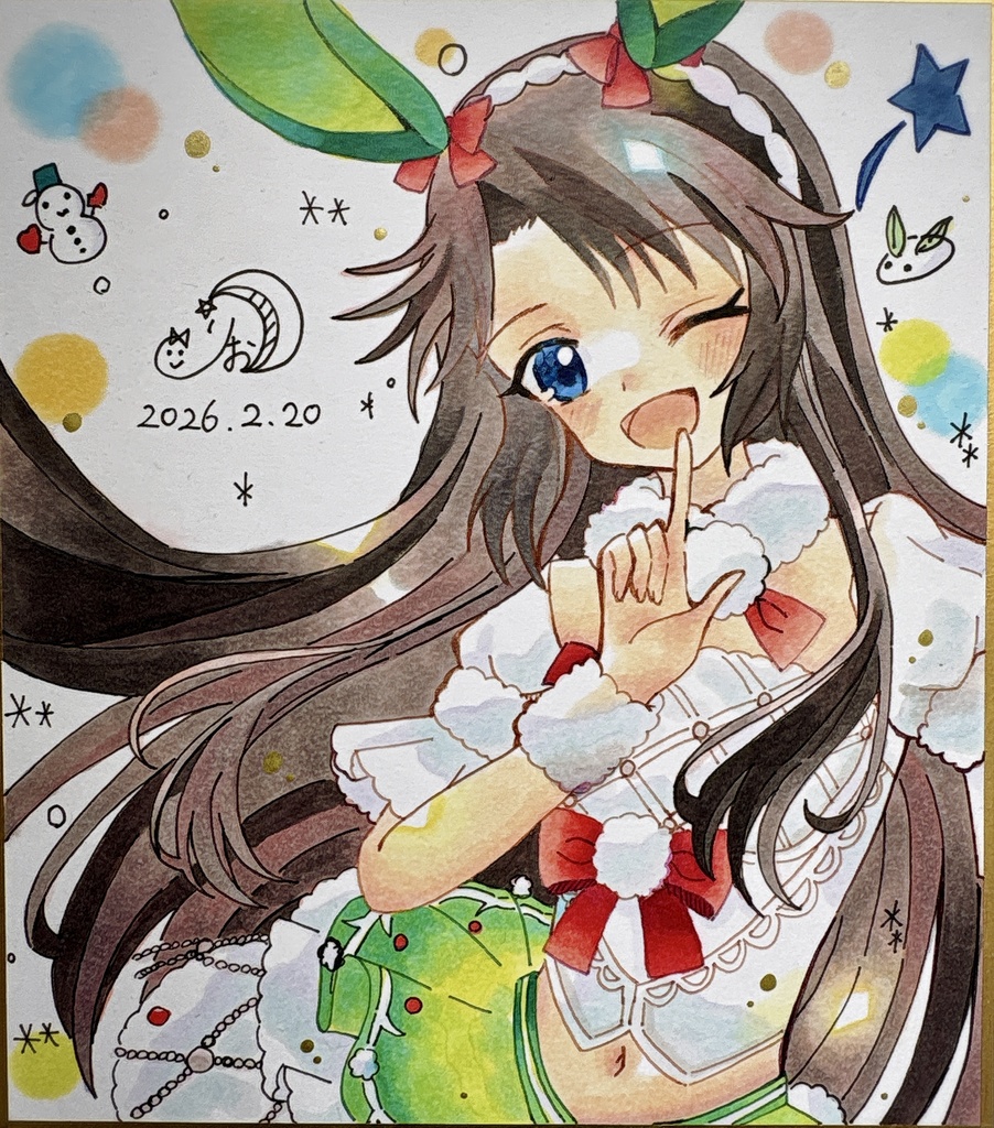 【原画】色紙(小):雪うさぎ×三峰໒꒱