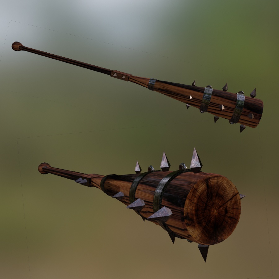 Spiked Club Two Handed Wood Steel Weapon Blacksmith 3D Blender FBX VRCHAT PROP