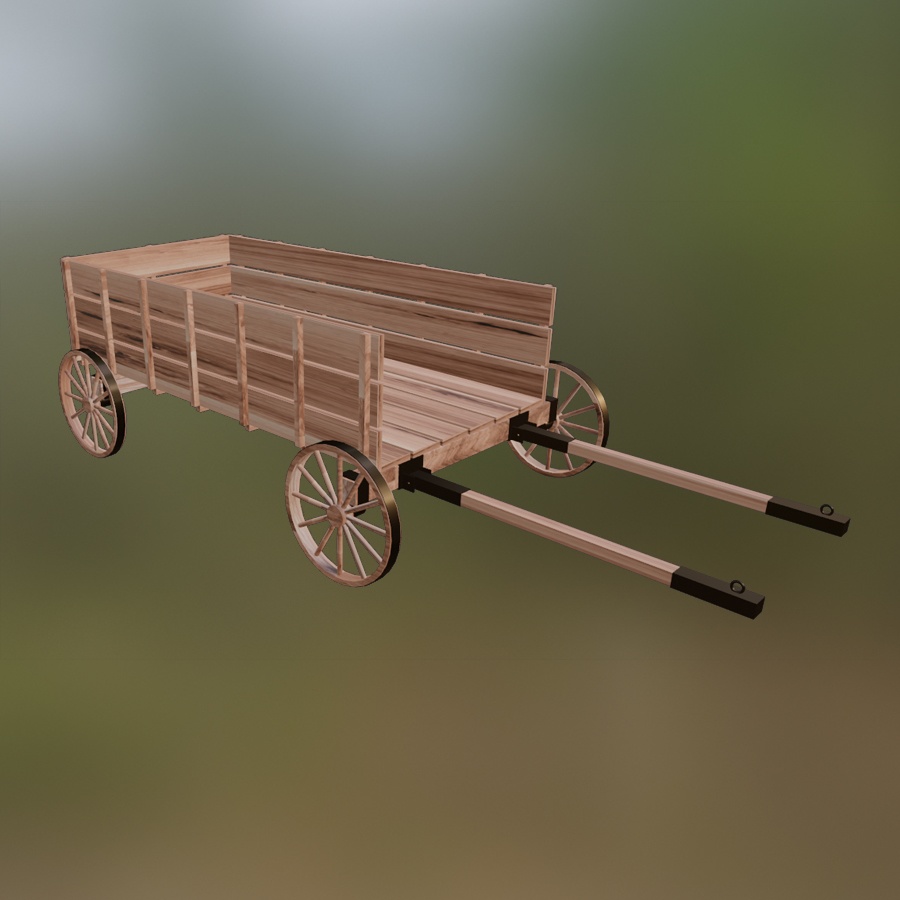 Cart Wood Iron Transport Horse Wheel Old Medieval 3D Blender FBX VRCHAT PROP