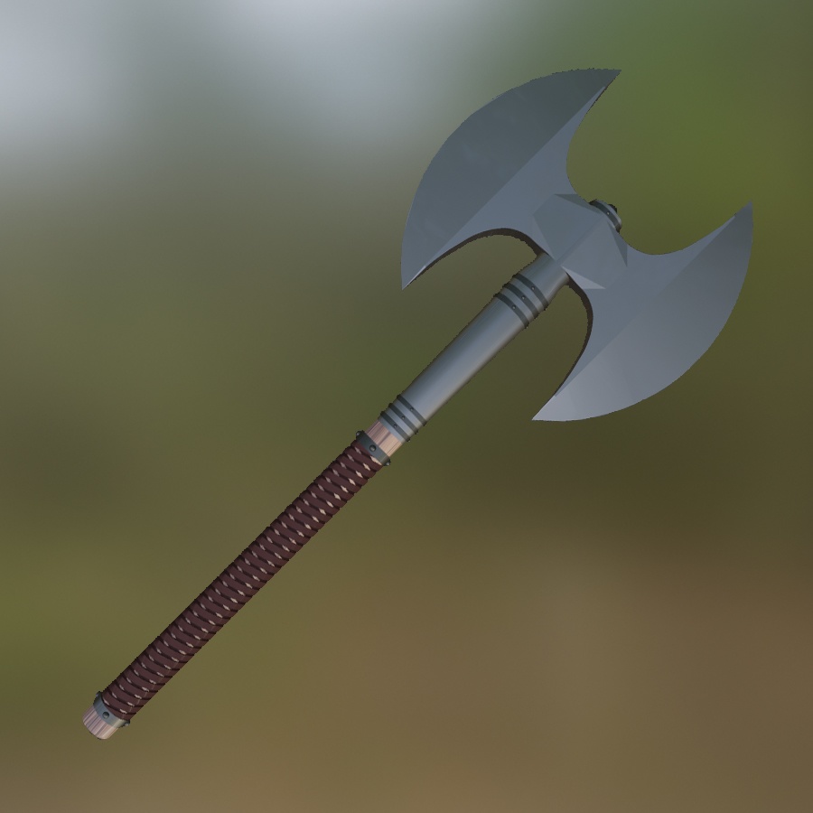 FREE Double Axe Weapon Steel Wood Leather Medieval Blacksmith Melee 3D Blender FBX VRCHAT PROP