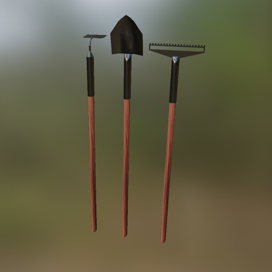 Garden Tools Rake Hoe Spade Shovel Metal Metalworking Blacksmith Wood Woodworking 3D Blender FBX VRCHAT PROP