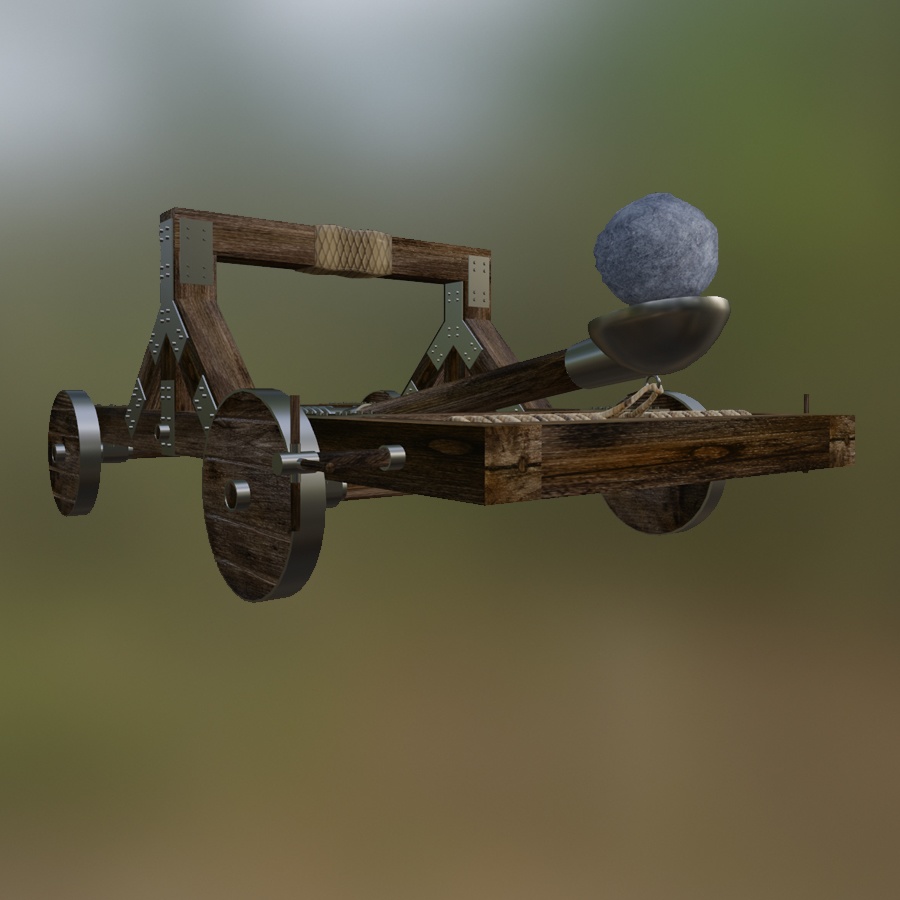 Catapult Boulder Weapon Heavy Fling Medieval Steel Metal Wood Rope Spring Artillery Siege Blacksmith Woodworking Vehicle Machinery 3D Blender FBX VRCHAT PROP