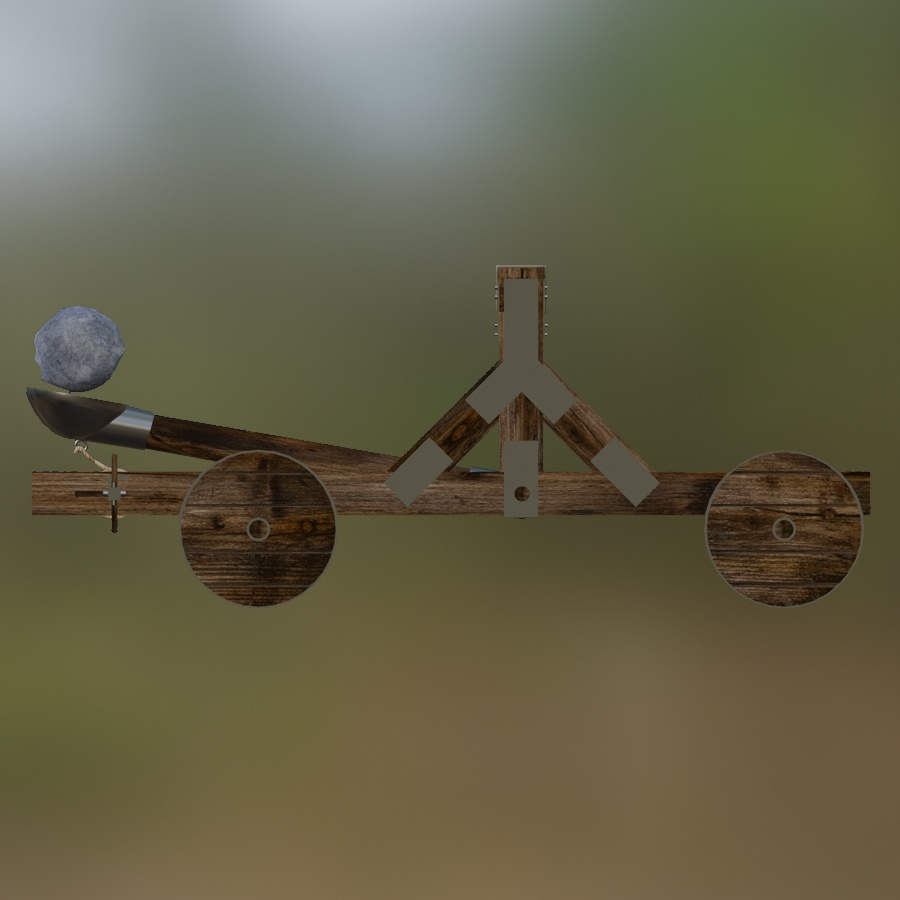 Catapult Boulder Weapon Heavy Fling Medieval Steel Metal Wood Rope Spring Artillery Siege Blacksmith Woodworking Vehicle Machinery 3D Blender FBX VRCHAT PROP