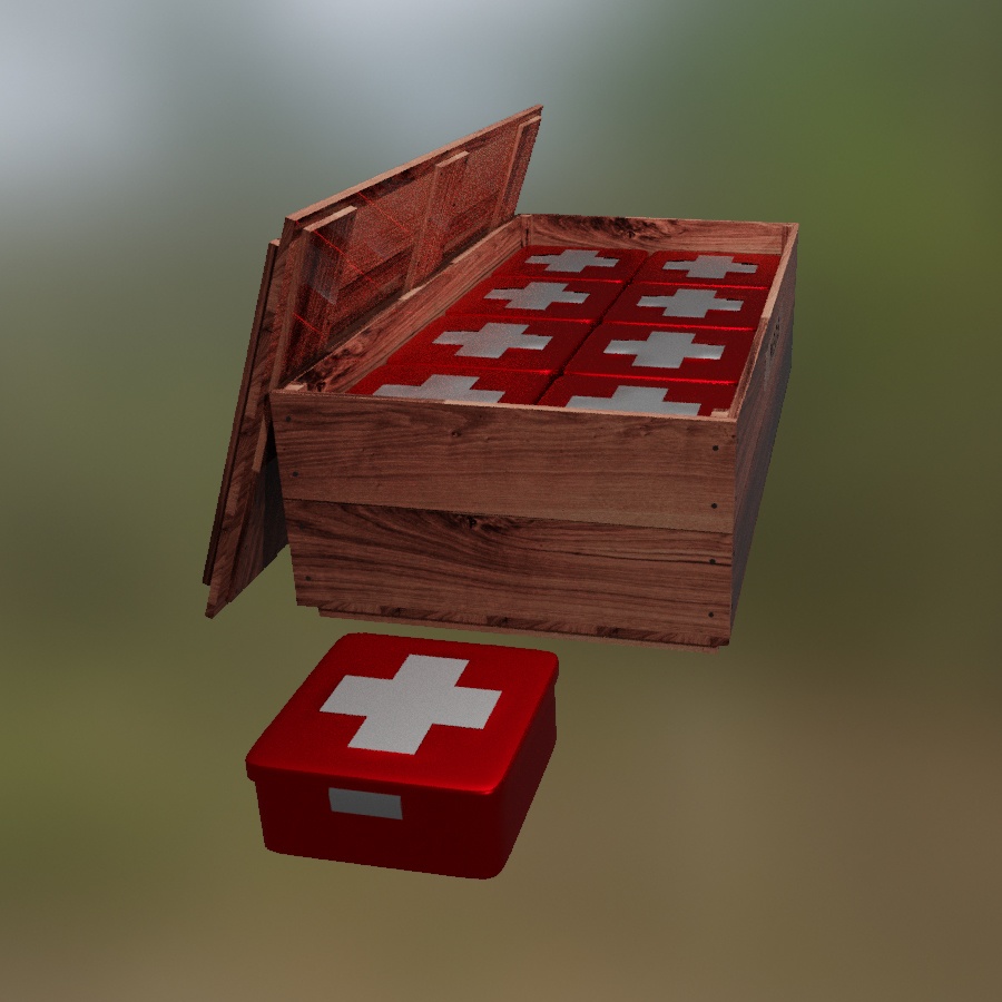 Military Care Package PACK Supply Crate Parachute Ammo Meds MRE Wooden Boxes TAG Pallet Smoke Grenade Signal 3D Blender FBX VRCHAT PROP