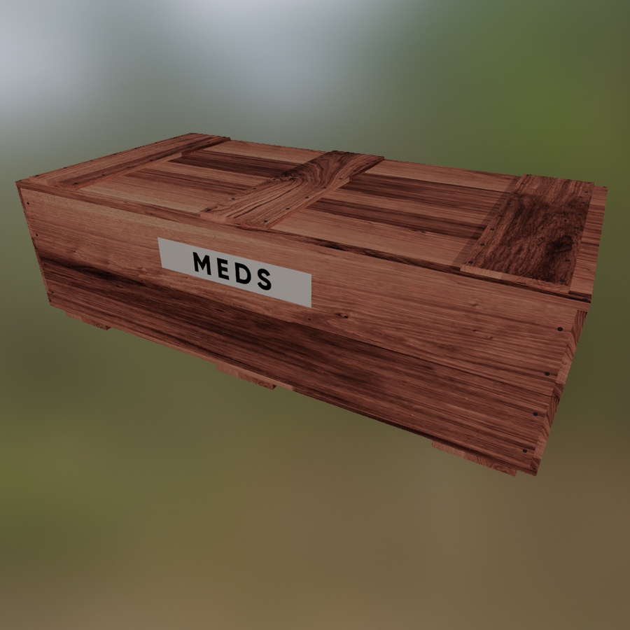 Military Care Package PACK Supply Crate Parachute Ammo Meds MRE Wooden Boxes TAG Pallet Smoke Grenade Signal 3D Blender FBX VRCHAT PROP