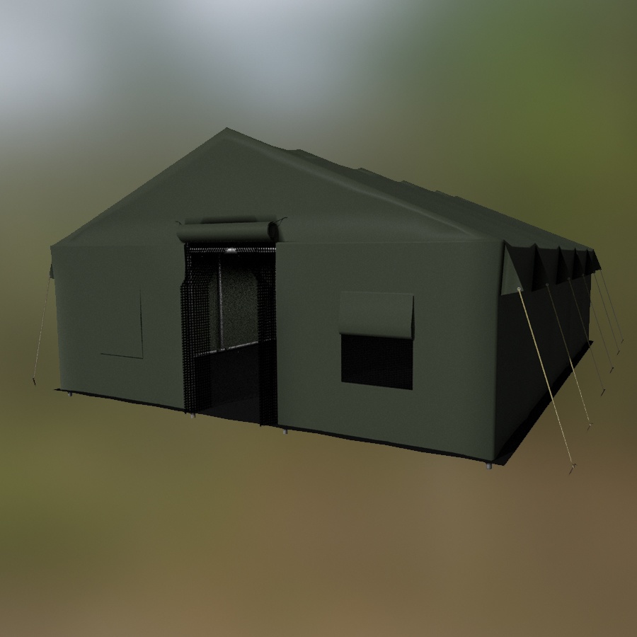 Military Campsite Tent Sleeping Bag Table Bed Bedsheet Pillow Seat Foldable Cloth 3D Blender FBX VRCHAT PROP