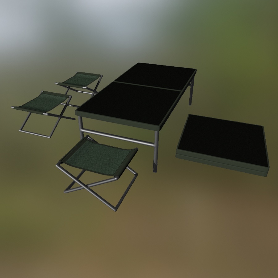 Military Campsite Tent Sleeping Bag Table Bed Bedsheet Pillow Seat Foldable Cloth 3D Blender FBX VRCHAT PROP