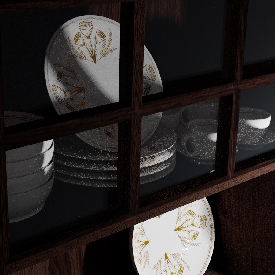 Buffet Furniture Wood Kitchen Dining Room Woodworking Dish Bowl Plate Cup Coffee Tea Saucer Golden Ceramic 3D Blender FBX VRCHAT PROP