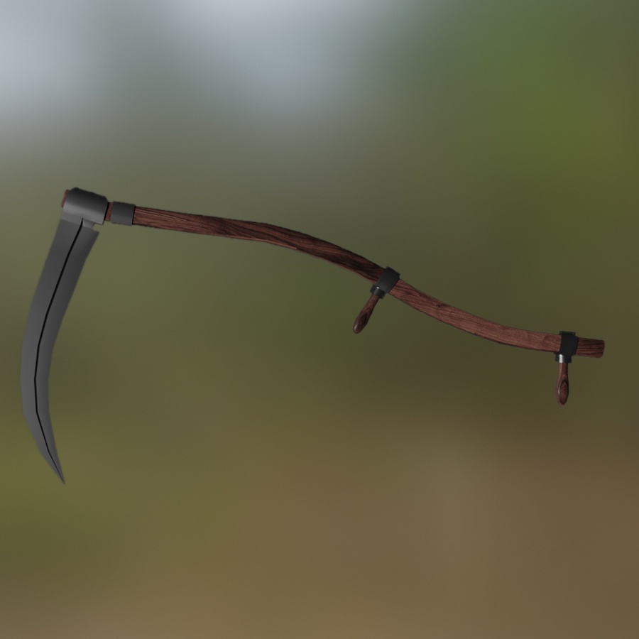 Scythe Weapon Harvester Tool Weapon Steel Wood Blacksmith Farmer Necromancer Reaper 3D Blender FBX VRCHAT PROP