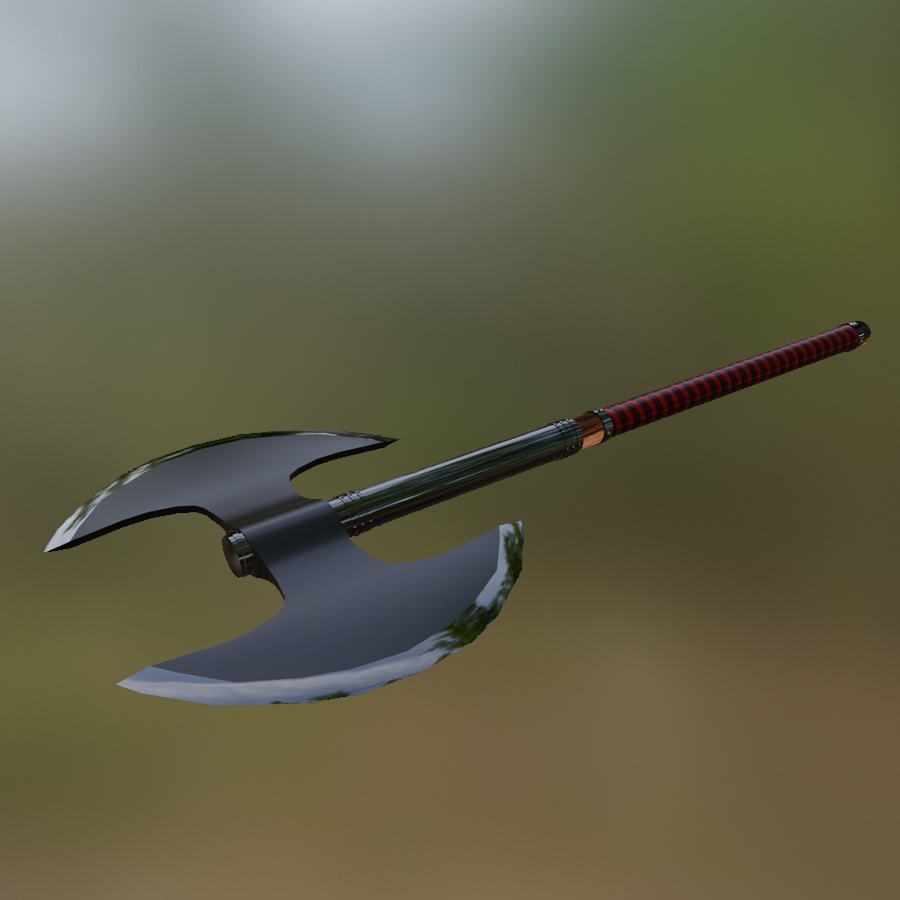 Double Axe Weapon Steel Wood Leather Medieval Blacksmith Melee 3D Blender FBX VRCHAT PROP