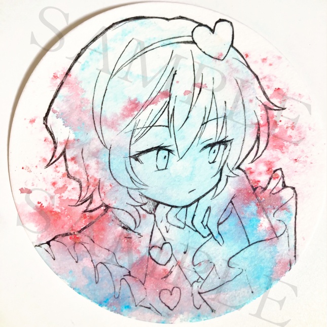ドローイングコースター【古明地さとり】東方project アナログイラスト 水彩画 原画 同人手描きイラスト