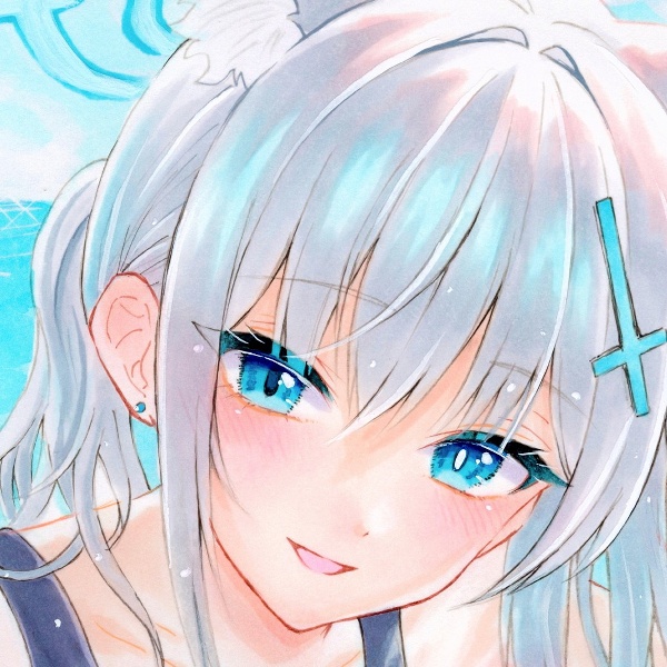 同人手描きイラスト 【砂狼シロコ】ブルーアーカイブ アナログイラスト ブルアカ 原画 水着 コピック 水彩画