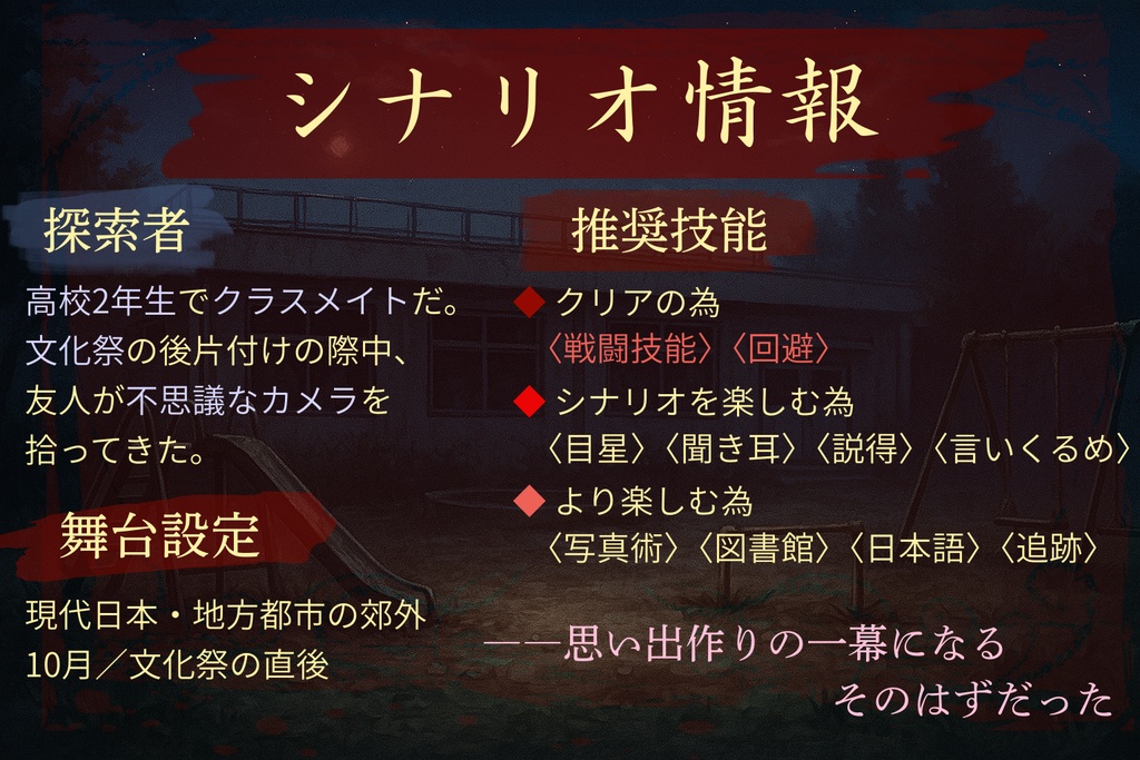 クトゥルフ神話TRPG 6版シナリオ『君が写っていた場所』SPLL:E190929