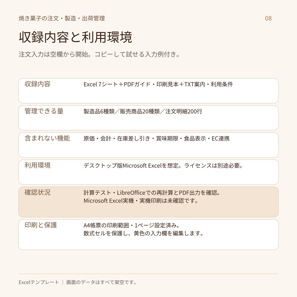 焼き菓子の注文・製造・出荷管理|Excelテンプレート