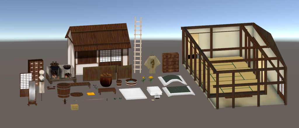 手書きテクスチャメイン江戸時代室内+小物アセット